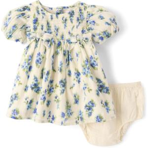 The Children’s Place,Baby-Girls,and Newborn Casual Short Sleeve Dress with Diaper CoverWhite Daisy Bunny,12 Months,18 Months(Blue Floral)