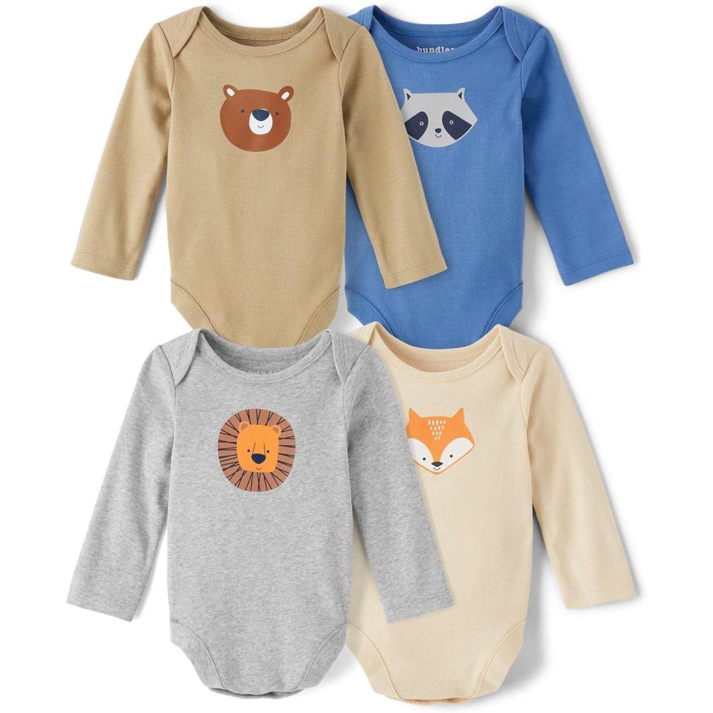 imageThe Childrens Place Baby Boys And Newborn Long Sleeve Bodysuits MultipacksCritter 4pack