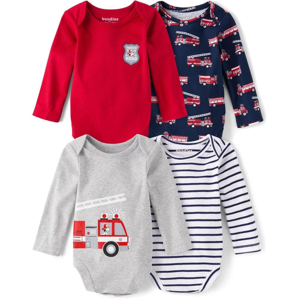 imageThe Childrens Place Baby Boys And Newborn Long Sleeve Bodysuits MultipacksFiretruck 4pack