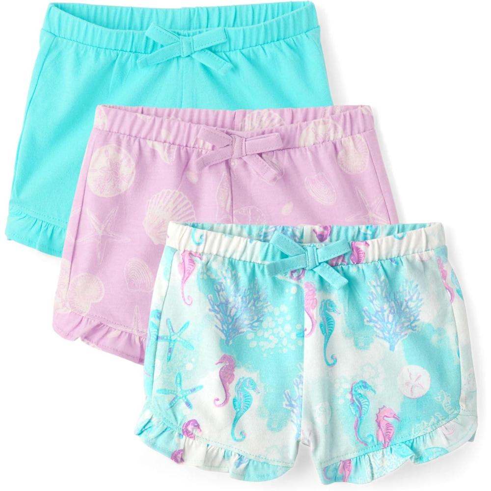 imageThe Childrens Place Baby Girls and Newborn Cotton Pull on Everyday ShortsSeahorses and Seashells 3pack