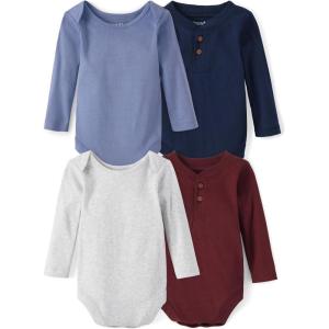 The Children’s Place Baby Boys’ And Newborn Long Sleeve Bodysuits, Multipacks(Burgundy/Ht Lunar/Mood Blue/Tidal 4-pack)