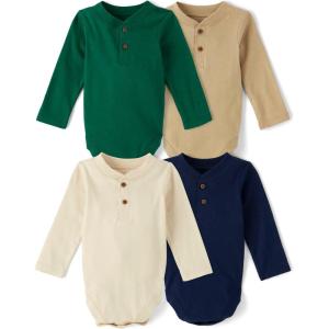 The Children’s Place Baby Boys’ And Newborn Long Sleeve Bodysuits, Multipacks(Cream/Tan/Black/Brown Henley 4-pack)