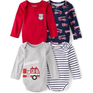 The Children’s Place Baby Boys’ And Newborn Long Sleeve Bodysuits, Multipacks(Firetruck 4-pack)