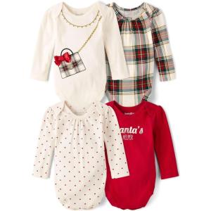 The Children’s Place Baby Boys’ And Newborn Long Sleeve Bodysuits, Multipacks(Holiday Tartan 4-pack)