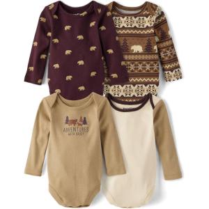 The Children’s Place Baby Boys’ And Newborn Long Sleeve Bodysuits, Multipacks(Iced Coffeee Fairisle 4-pack)