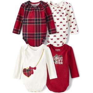 The Children’s Place Baby Boys’ And Newborn Long Sleeve Bodysuits, Multipacks(Red Tartan 4-pack)