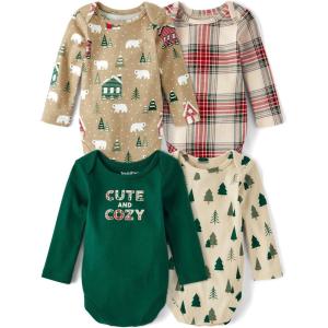 The Children’s Place Baby Boys’ And Newborn Long Sleeve Bodysuits, Multipacks(Winter Christmas Prints 4-pack)