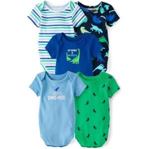The Children’s Place Baby Boys’ And Newborn Short Sleeve Bodysuits,multipacks(Atomic Blue Dino 5-pack)