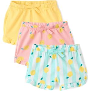 The Children’s Place Baby Girls’ and Newborn Cotton Pull on Everyday Shorts(Lemons 3-pack)