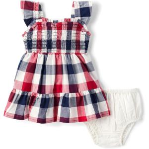 The Children’s Place Baby Girls’ and Newborn Casual Short Sleeve Dress with Diaper Cover(Americana Gingham)