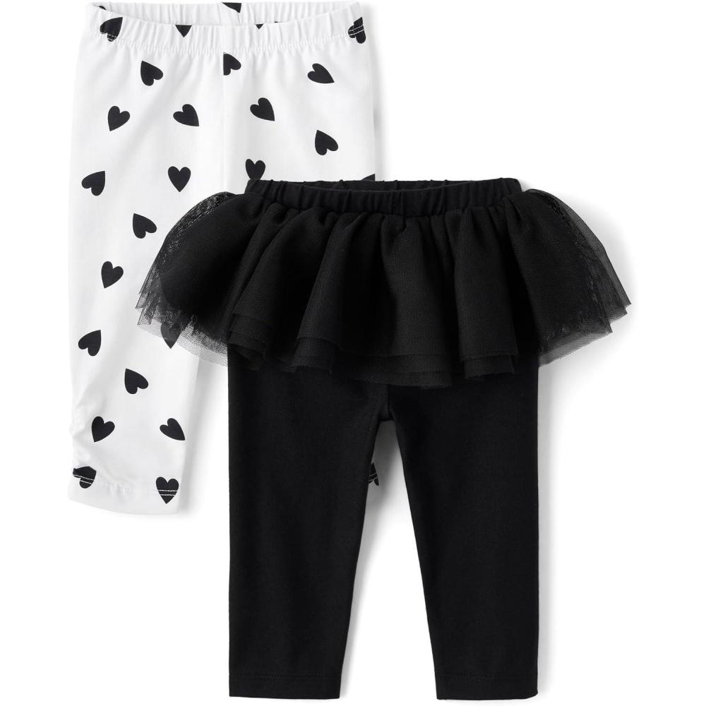 imageThe Childrens Place Baby Girls and Newborn Knit Pull on PantsBlack TutuWhite Hearts 2pack