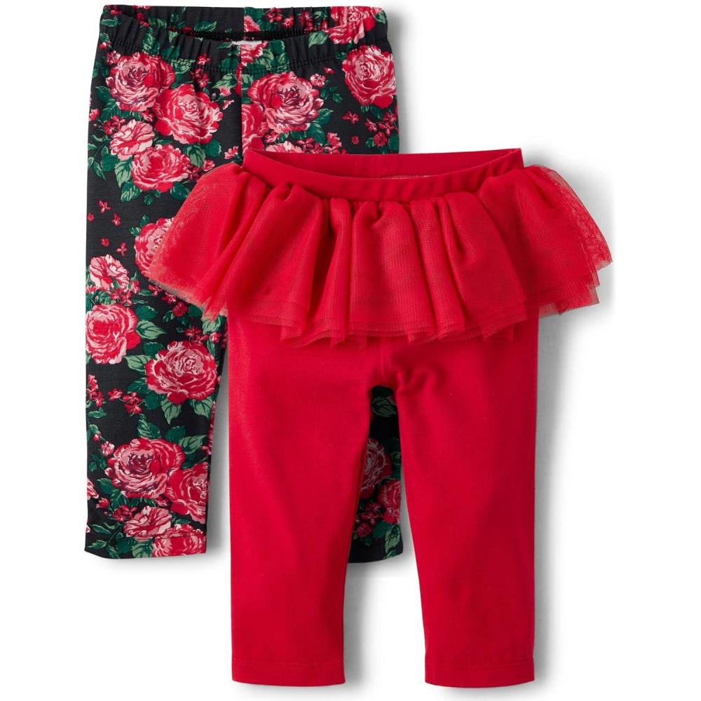imageThe Childrens Place Baby Girls and Newborn Knit Pull on PantsFloral 2pack