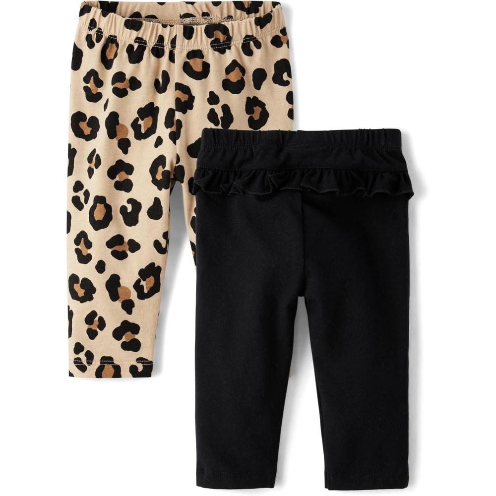 imageThe Childrens Place Baby Girls and Newborn Knit Pull on PantsLeopardBlack Tutu 2pack