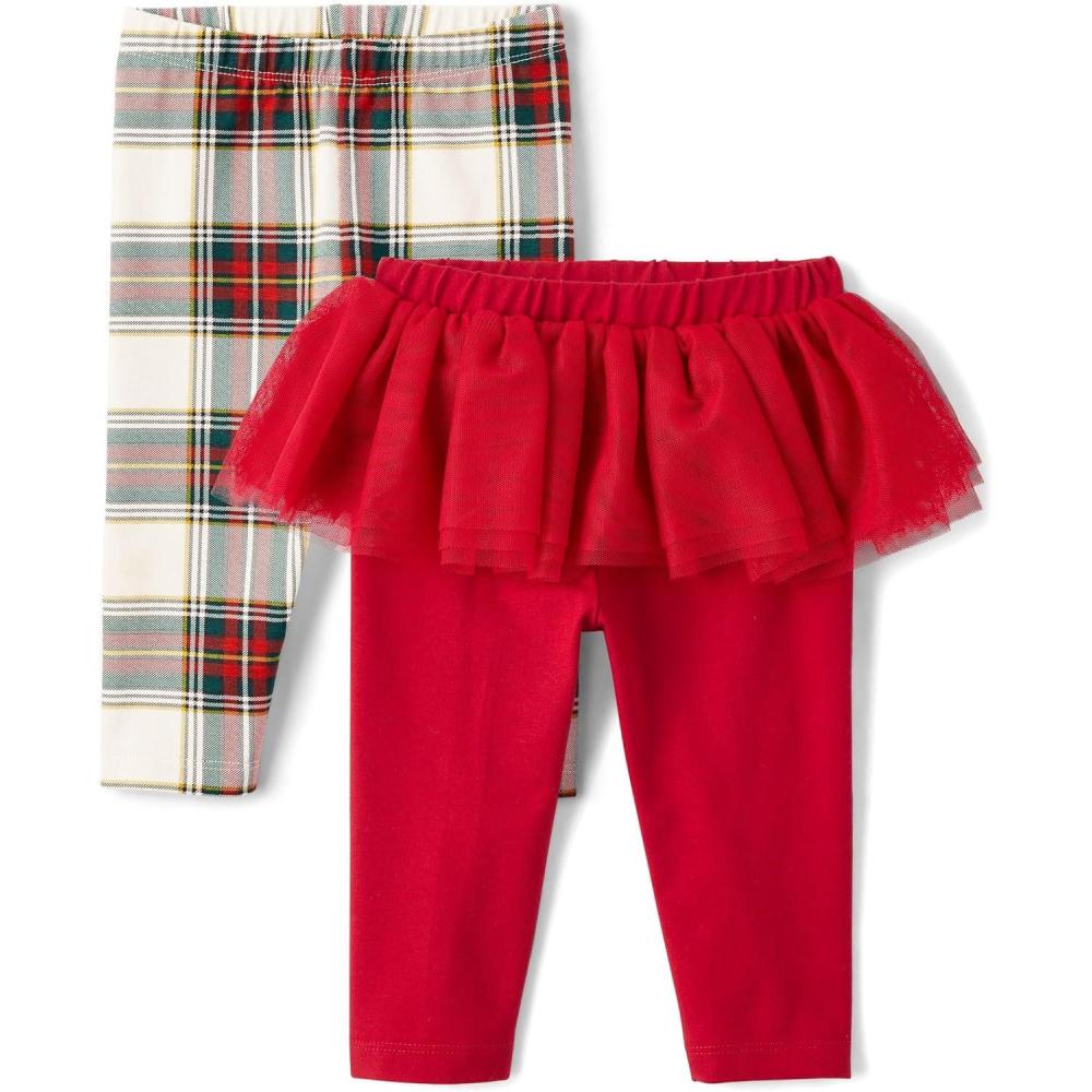 imageThe Childrens Place Baby Girls and Newborn Knit Pull on PantsRed TutuWhite Plaid 2pack