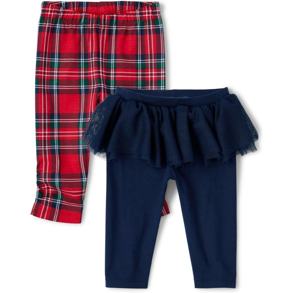 imageThe Childrens Place Baby Girls and Newborn Knit Pull on PantsTidal TutuRed Plaid 2pack