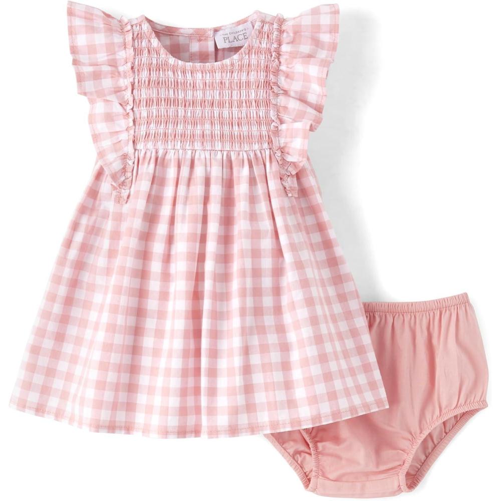 imageThe Childrens Place Baby Girls and Newborn Ruffle Dressy DressRose Petal Gingham