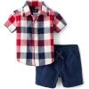 The Children’s Place Baby Boys’ And Newborn Short Sleeve Button Down Shirt and Shorts 2 Piece Set(Americana Gingham)