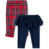 The Children’s Place Baby Girls’ and Newborn Knit Pull on Pants(Tidal Tutu/Red Plaid 2-pack)