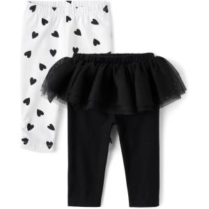 The Children’s Place Baby Girls’ and Newborn Knit Pull on Pants(Black Tutu/White Hearts 2-pack)