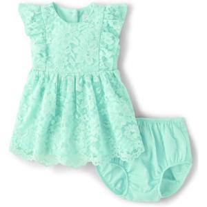 The Children’s Place Baby Girls’ and Newborn Ruffle Dressy Dress(Mellow Aqua Lace)