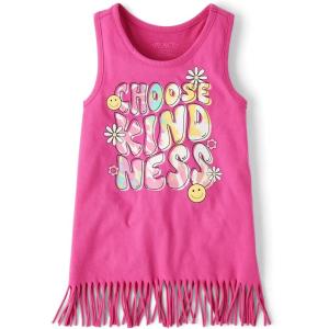 The Children’s Place Girls’ Graphic Fringe Tank Tops(Choose Kindness)