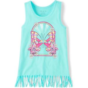 The Children’s Place Girls’ Graphic Fringe Tank Tops(Seagrove Butterfly)