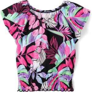 The Children’s Place Girls’ Smocked Short Sleeve Tops(Black Tropical)