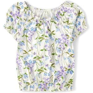 The Children’s Place Girls’ Smocked Short Sleeve Tops(Floral Hem Puff)