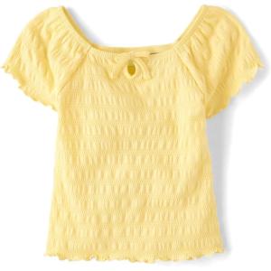 The Children’s Place Girls’ Smocked Short Sleeve Tops(Pale Sun Keyhole)