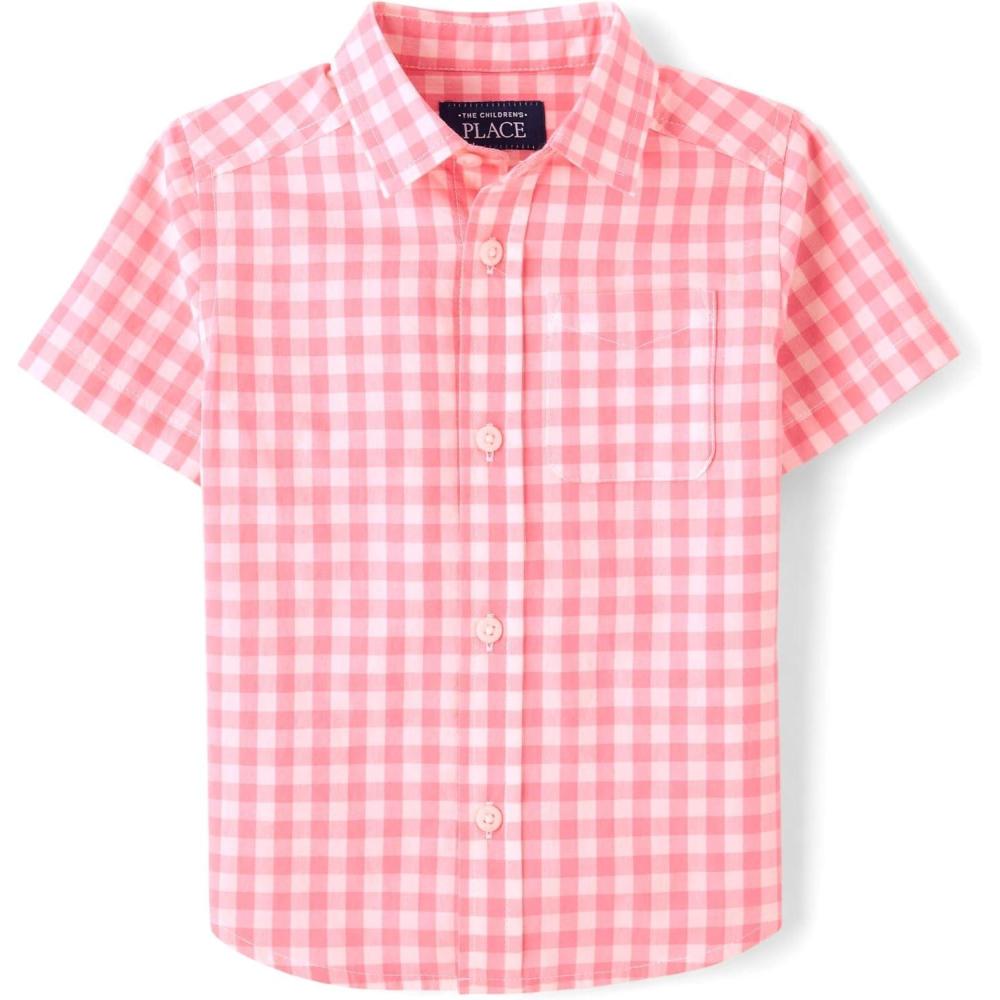 imageThe Childrens Place Baby Boys and Toddler Poplin Short Sleeve Button Down ShirtCherry Plaid