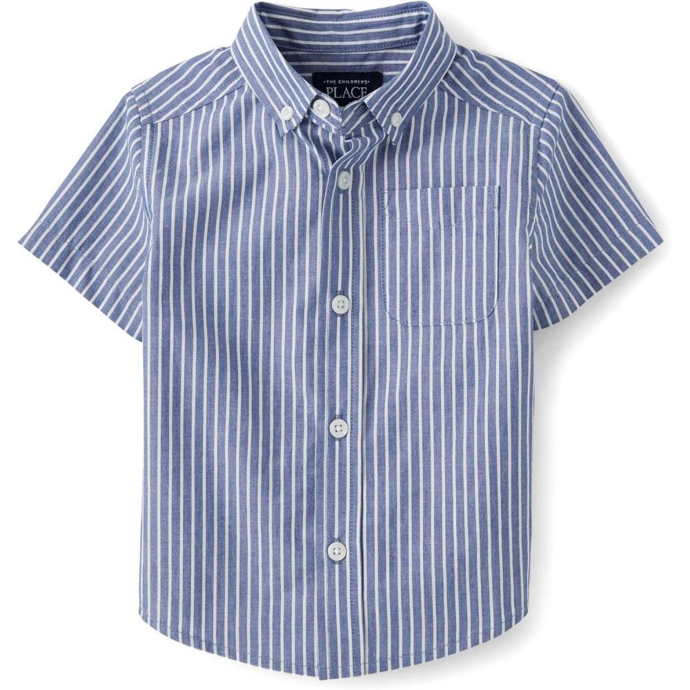 imageThe Childrens Place Baby Boys and Toddler Poplin Short Sleeve Button Down ShirtGalactic
