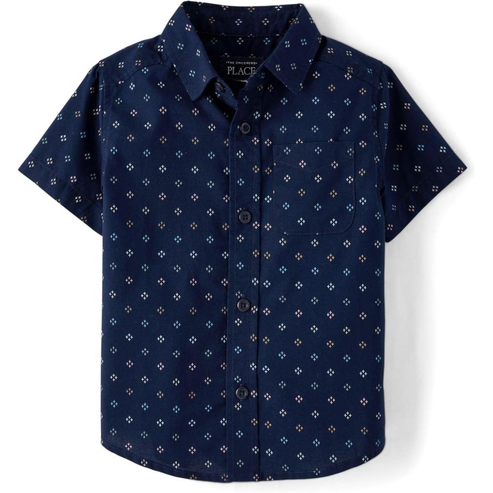 imageThe Childrens Place Baby Boys and Toddler Poplin Short Sleeve Button Down ShirtTidal