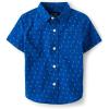 The Children’s Place Baby Boys’ and Toddler Poplin Short Sleeve Button Down Shirt(Blue Palm Geo)