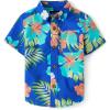 The Children’s Place Baby Boys’ and Toddler Poplin Short Sleeve Button Down Shirt(Cool Cobalt Tropical)
