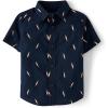 The Children’s Place Baby Boys’ and Toddler Poplin Short Sleeve Button Down Shirt(Navy Carrots)