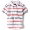 The Children’s Place Baby Boys’ and Toddler Poplin Short Sleeve Button Down Shirt(Red White and Blue Horizontal Stripe)