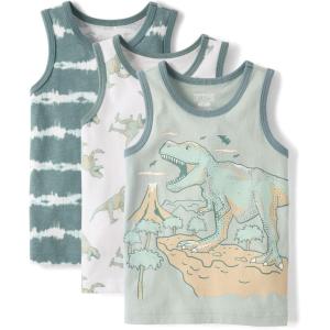 The Children’s Place Baby Boys’ and Toddler Assorted Tank Top(Green Dinos 3-pack)