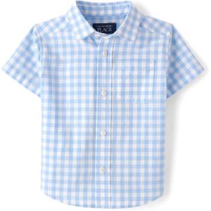 The Children’s Place Baby Boys’ and Toddler Poplin Short Sleeve Button Down Shirt(Breeze Plaid)