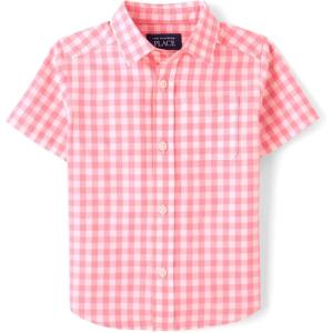 The Children’s Place Baby Boys’ and Toddler Poplin Short Sleeve Button Down Shirt(Cherry Plaid)