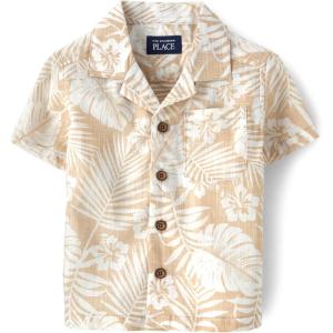 The Children’s Place Baby Boys’ and Toddler Poplin Short Sleeve Button Down Shirt(Irish Cream Safari)