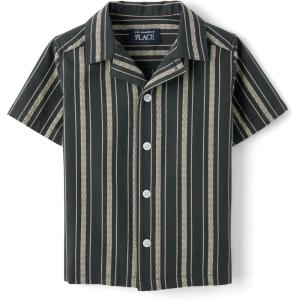 The Children’s Place Baby Boys’ and Toddler Poplin Short Sleeve Button Down Shirt(Motor Oil)