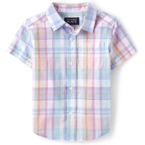 The Children’s Place Baby Boys’ and Toddler Poplin Short Sleeve Button Down Shirt(Rose Pottery Plaid)