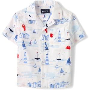 The Children’s Place Baby Boys’ and Toddler Poplin Short Sleeve Button Down Shirt(Sailboats)