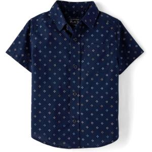 The Children’s Place Baby Boys’ and Toddler Poplin Short Sleeve Button Down Shirt(Tidal)