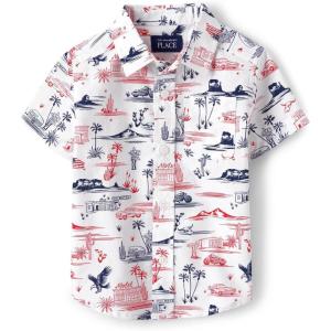 The Children’s Place Baby Boys’ and Toddler Poplin Short Sleeve Button Down Shirt(Usa Road Trip)