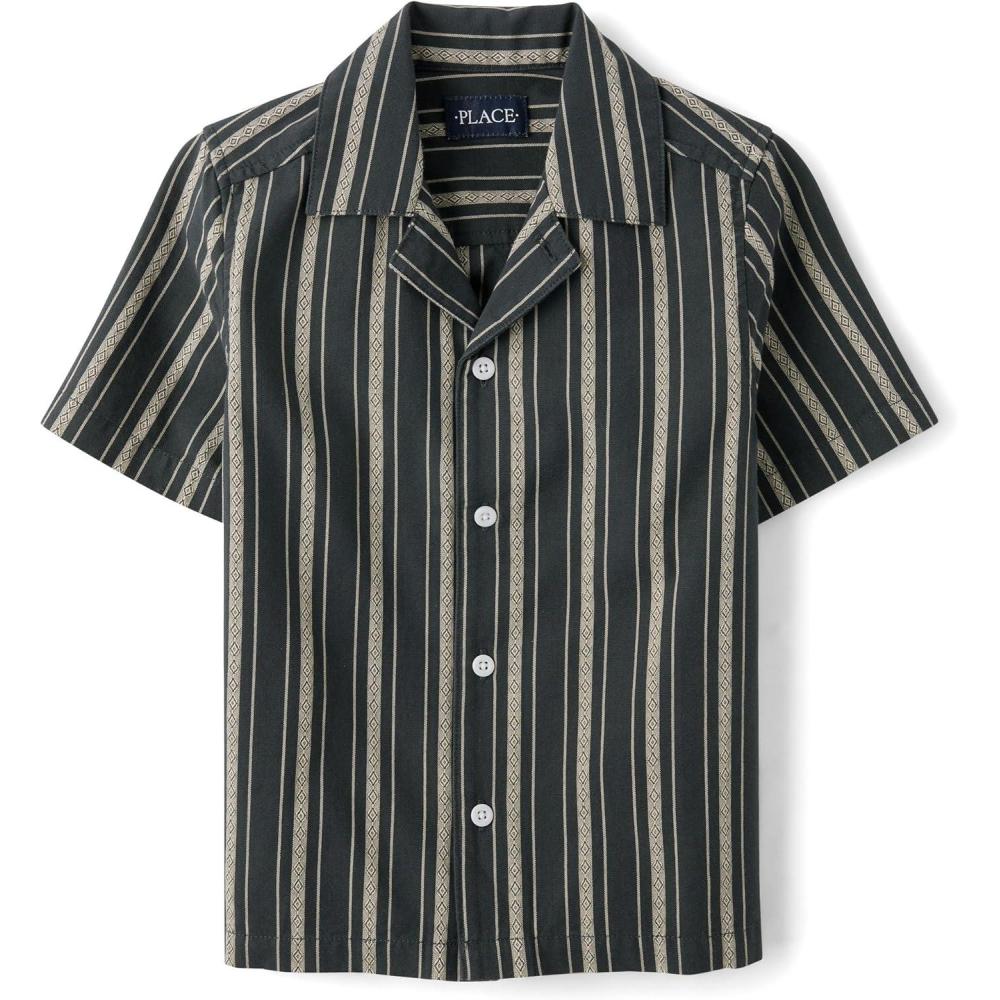 imageThe Childrens Place boys Short Sleeve Button Up ShirtMotor Oil