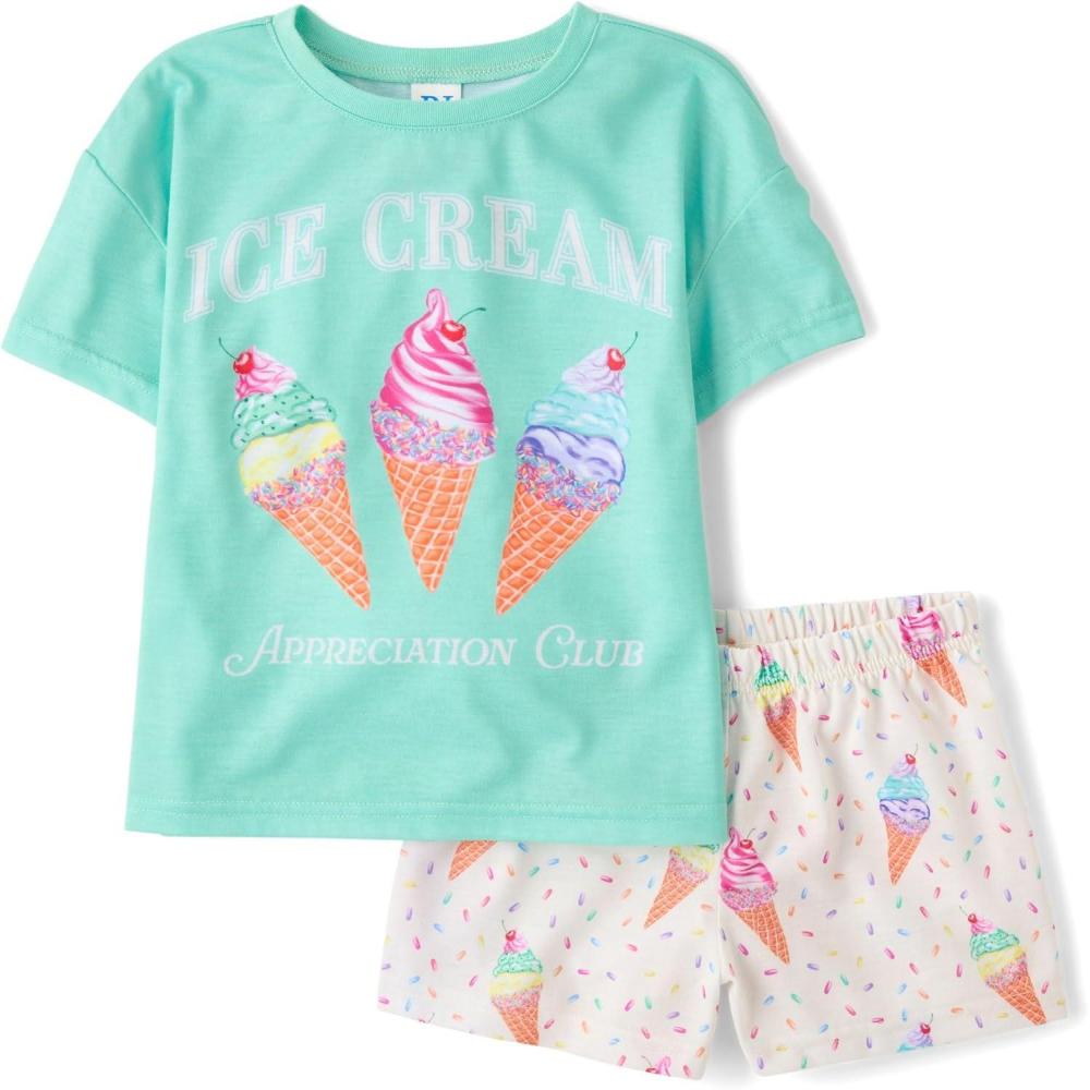imageThe Childrens Place Girls Short Sleeve Top and Shorts2 Piece Pajama SetIce Cream Cones