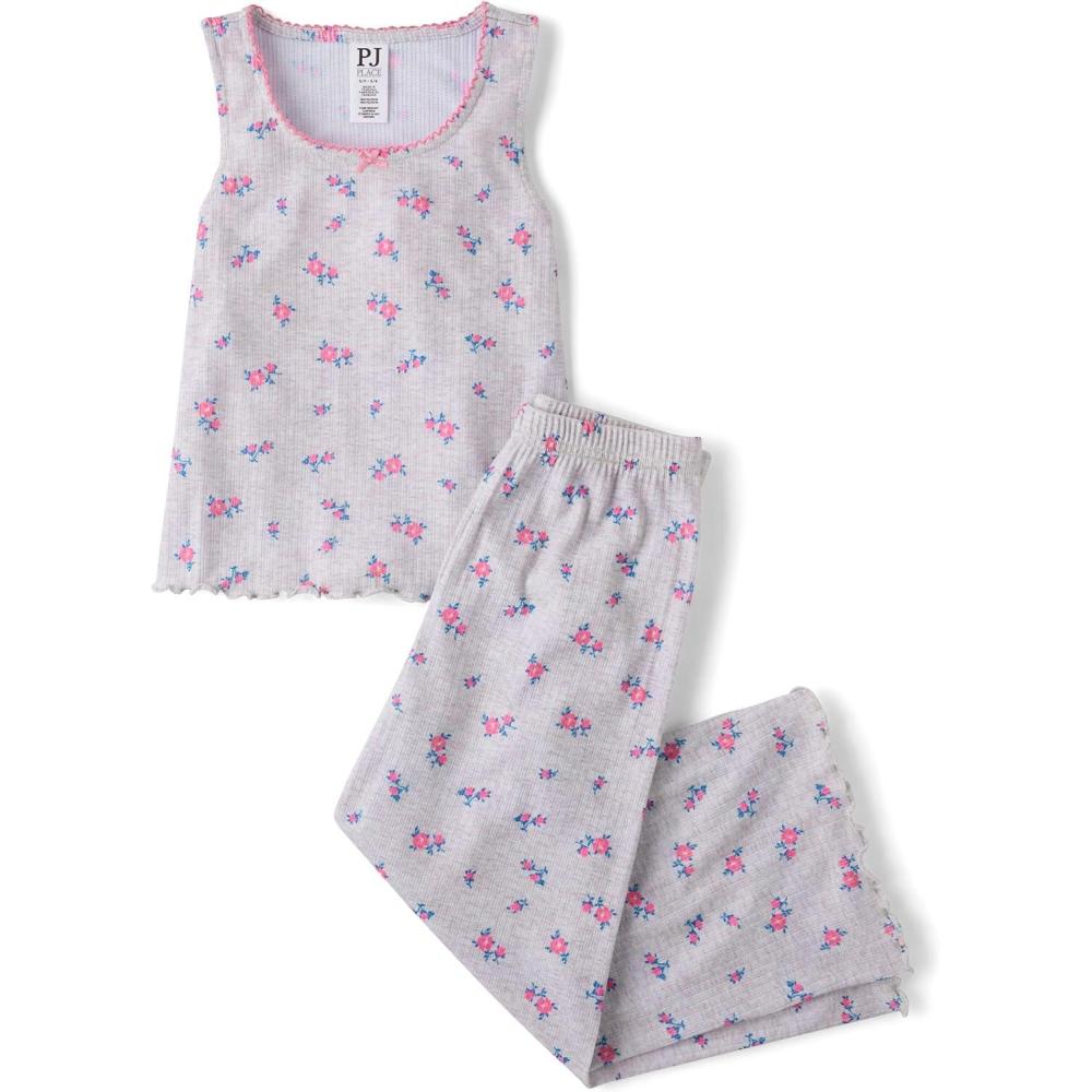 imageThe Childrens Place Girls Tank Top and Pants 2 Piece Pajama SetGray Pointelle