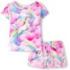 The Children’s Place Girls’ Short Sleeve Top and Shorts,2 Piece Pajama Set(Unicorn Pink Neon)