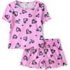 The Children’s Place Girls’ Short Sleeve Top and Shorts,2 Piece Pajama Set(Pink Rainbow Hearts)